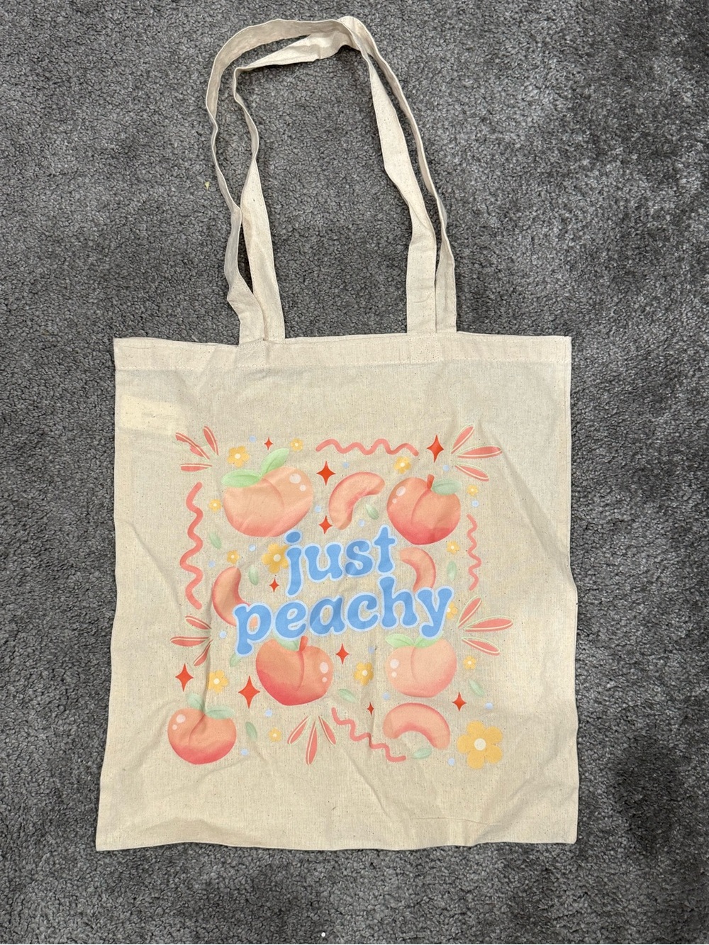 Just Peachy Canvas Tote Bag - Cream with Peach Print